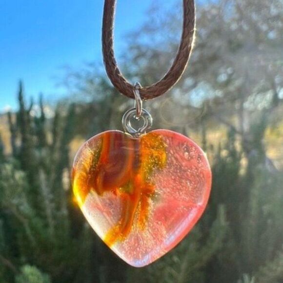 Marbled Pink Sparkle Heart Pendant Necklace - Picture 1 of 8